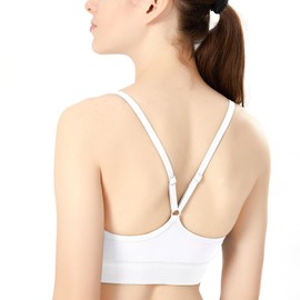 KHUKE Women's Scoop Neck Adjustable Thin Straps Supportive Wireless Yoga Workout Sports Bra (X-Small, White)