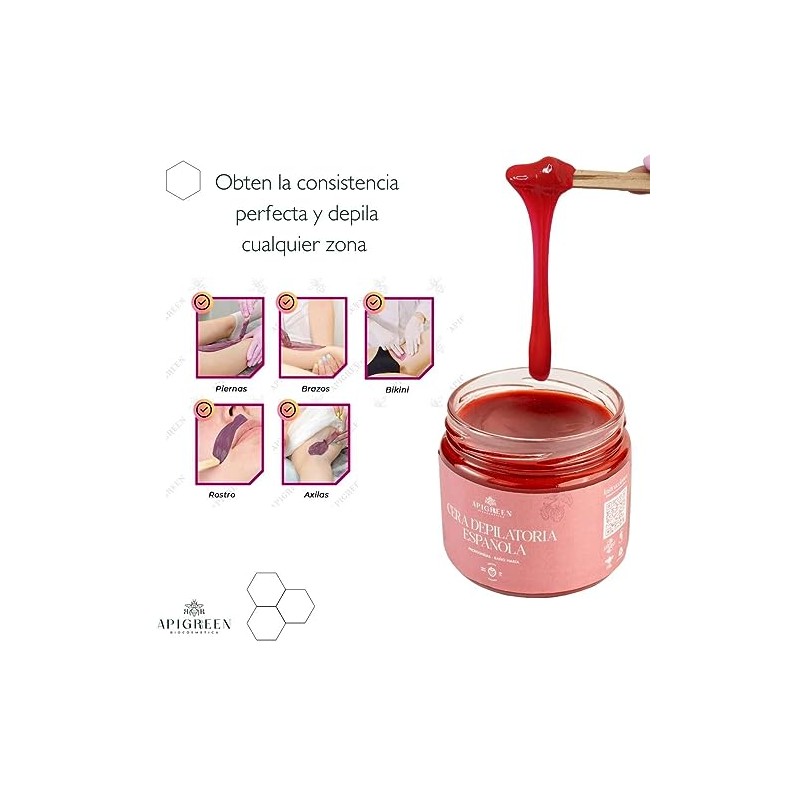 Cera Española para depilar Apigreen 250GRS - Aroma Fresa |Piel