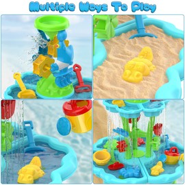 Eterfun Kids Flower Water Sand Table for Toddlers - 2-Tier Outdoor Water Sand Play Table Toys for Boys Girls, Summer Splash Activity Sensory Table Party Birthday Gift for Kids 3-5 6-12