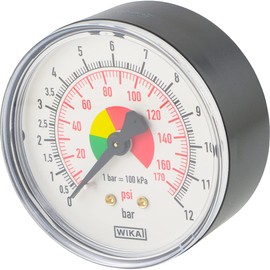 Fittingteile - Horizontal pressure gauge 0 to 12 bar - for hand tyre filler Ø 63 - thread R 1/4 inch (version: standard)