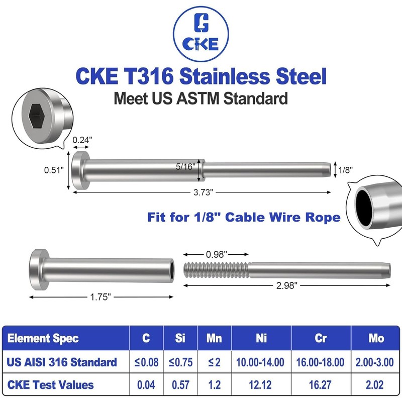 CKE 30 Pack 4"x4" Invisible Cable Railing Kits, T316 Stainless