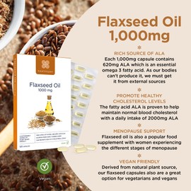 healthspan Healthspan Flaxseed Oil 1,000mg | 120 Capsules | Omega 3 Fatty Acid ALA | Maintain Healthy Blood Cholesterol Levels | Women's Health | Vegan