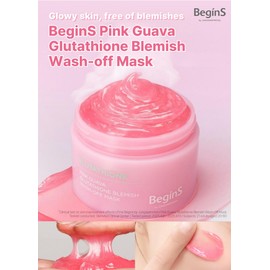 BeginS Pink Guava Glutathione Wash-Off Mask 3.17 Fl Oz, Jelly Texture Face Mask with Vitamin C and Niacinamide for Dark Spots, Uneven Tone, and Radiant Glass Skin, Korean Skincare