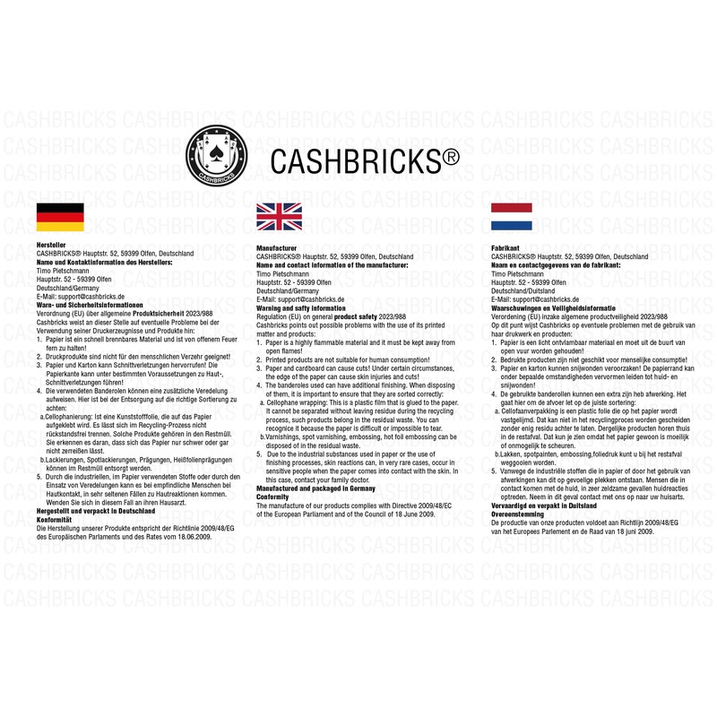 Cashbricks 100 x €500 Euro Play Money Notes – Reduced