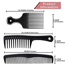 Patelai Peine afro de dientes anchos para hombres, juego de peinado desenredante de 3 piezas, herramienta de cepillo de barbero de fibra de carbono pa