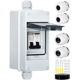 DIHOOL AC DC Miniature Circuit Breaker with IP65 Din Box, 15 Amp Dual Pole 12V-400V, Non Polarized, Solar Panel Disconnect Switch, PV Array Shut Off Isolator