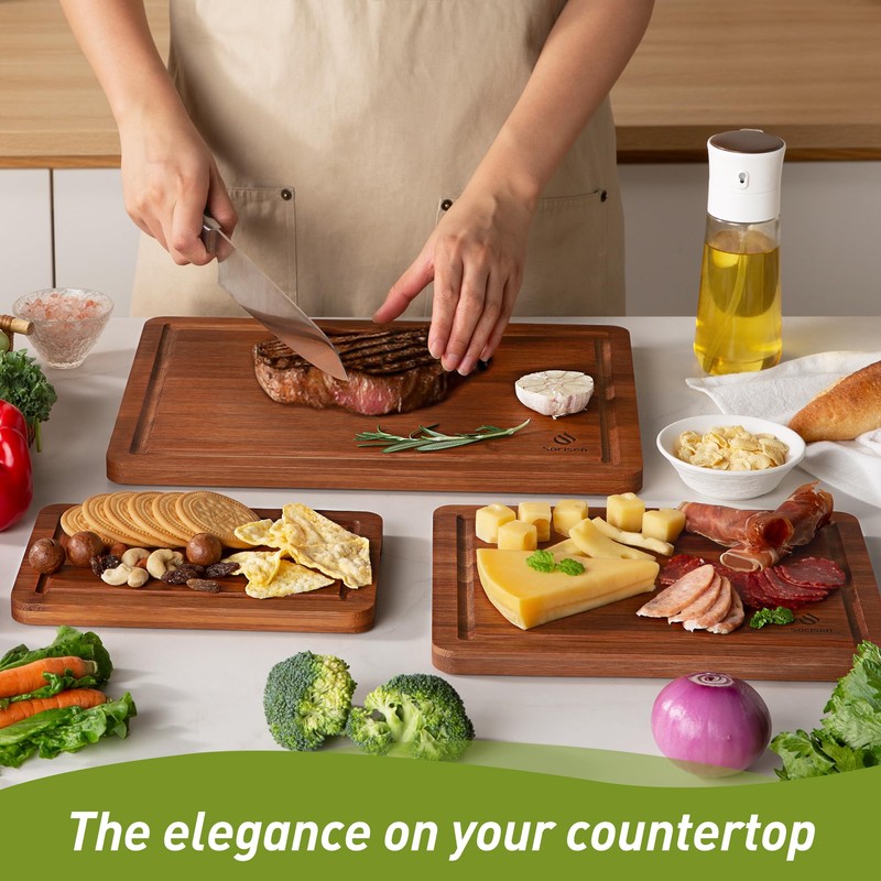3 Packs Bamboo Cutting Board Set with Non Slip Feet