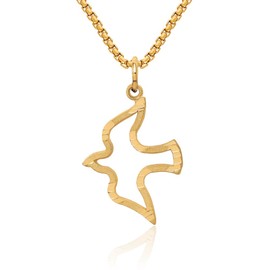 14K Solid Yellow Gold Dove Symbol Peace Love Holy Spirit Bird Necklace Religious Chain Pendant Christian Charm 25mm x 15mm Only