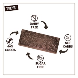 Trendz Bar – Sugar Free Chocolate – Healthy Dark Chocolate – 66% Cocoa – Allulose Sweetened – Deliciously Sugar Free Candy – Non GMO – Gluten Free & Dairy Free – Vegan Chocolate – Kosher – 6 Pack (Dark Chocolate - Allulose Sweetened)
