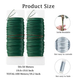 2 Pack Florist Wire,Green Floral Wire for Christmas Wreath Making Supplies, 100 m*0.35 mm Craft Wire for Jewellery Making DIY Jewelry Crochet Flower Arrangements Wedding Garland Bouquets (Green)