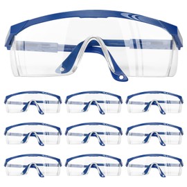 GOSHIES Safety Goggles Pack of 10 Work Safety Glasses Safety Glasses for Glasses Wearers with Adjustable Arms Work Safety Glasses Anti-Fog Anti-Spots Transparent Blue