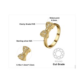 JewelryPalace 14k Yellow Gold Plated 925 Sterling Silver Rings for Women, Cubic Zirconia Promise Rings for Her, Stackable Wedding Bands Rings for Women Bow Stacking Ring Sets Size 10