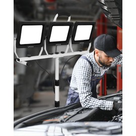 UFOND 22000 Lumen LED Work Light with Stand,3 Head Portable Work Lights with Individual Switch,Waterproof Work Lamp, Adjustable Metal Telescoping Tripod with Power Cord