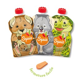 SQUIZ - Swiss Made - Set of 3 Refillable and Reusable Water Bottles 130 ml BPA + Squiz'Zip - For Compotes, Mashed and Smoothies - For Babies, Children and Adults - Australia Collection