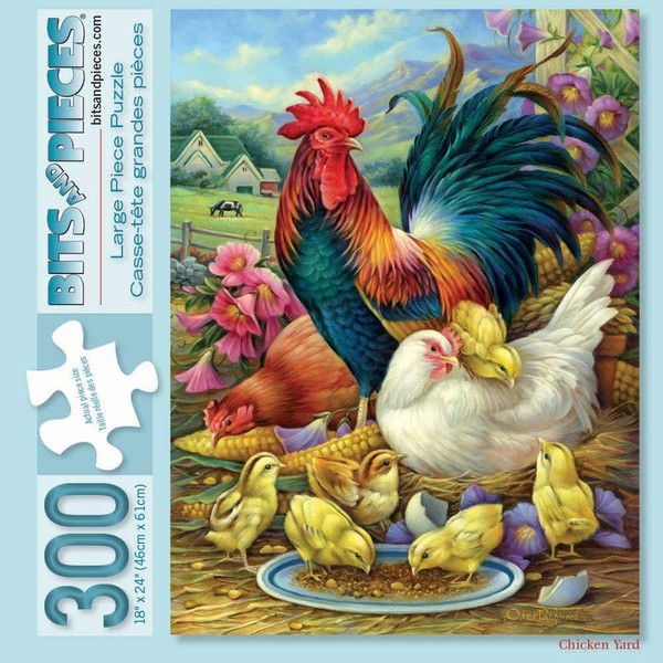 Bits and Pieces - 300 Piece Jigsaw Puzzle for Adults 18" x 24"  - Chicken Yard - 300 pc Farm Feeding Chickens and Rooster Chicks Jigsaw by Artist Oleg Gavrilov