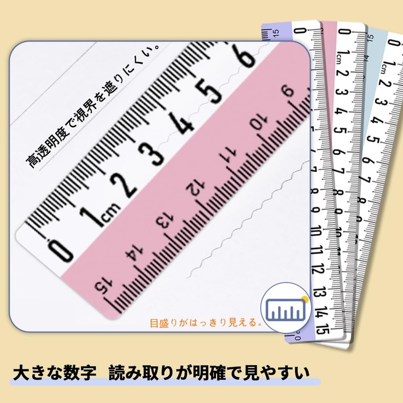 KASELIN Transparent Straight Ruler, 6.9 inches (15 cm), 3 Pieces,