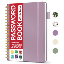 Password Keeper Book with Alphabetical Tabs, 5.5" x 6.7" Spiral Password Keeper, Internet Password Record Books for Seniors, Password Logbook for Home Office - Purple