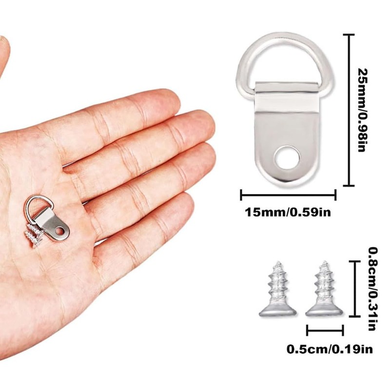 FSSTUD 50 Pieces Metal D Ring Hangers, Picture Frame Wire