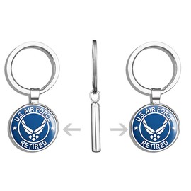 HJ Media Round U.S. Air Force Retired (USAF ic Vet) Metal Round Metal Key Chain Keychain Ring