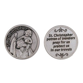 Saint Christopher Pocket Coin Token Travel Traveler Protection Protect Catholic Charm Medal Religious Gift Prayer Pray 1 1/8"