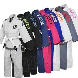 Zafco Sports Brazilian Jiu Jitsu, Kids Jiu Jitsu Gi Children BJJ Gi Grappling Kimonos Lightweight White Belt (White/Pink, K000)