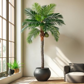 Erimda 7.2FT Artificial Phoenix Palm Tree with Coconut Fruit Outdoor Indoor Decor Large Faux Coconut Silk Palm Tree Tropical Fake Tree Large Faux Sago Palm Tree for Home Yard Outside Patio Poolside
