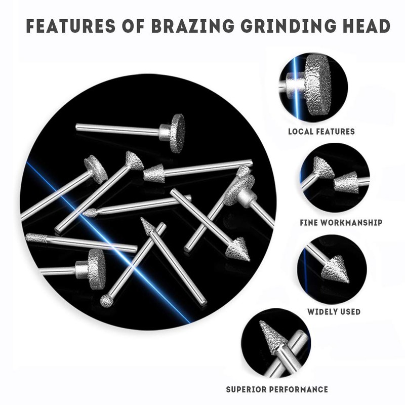 Oudtinz 50pcs Diamond Coated Grinding Head Grinding Burrs Set for