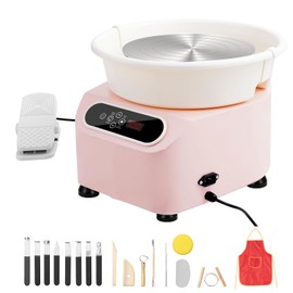 Happybuy Pottery Wheel, 10 inch Pottery Forming Machine, Electric Wheel for Pottery with Foot Pedal and LCD Touch Screen, Pink, Direct Drive Ceramic Wheel with Shaping Tools for DIY Art Craft, 350W