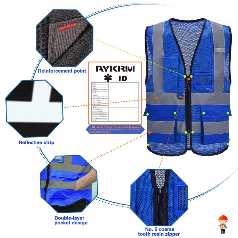A-SAFETY High Visibility Mesh Safety Reflective Vest with Pockets and