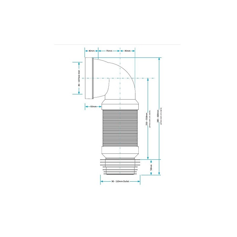 Viva 90° Angle Slinky-FIT Flexible WC Pan Connector 300Mm -
