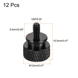 sourcing map 12pcs UNC6-32x6.5mm Knurled Thumb Screw Computer Case Threaded Hand Tighten Screws Aluminum Alloy for PC Case, Cool Black