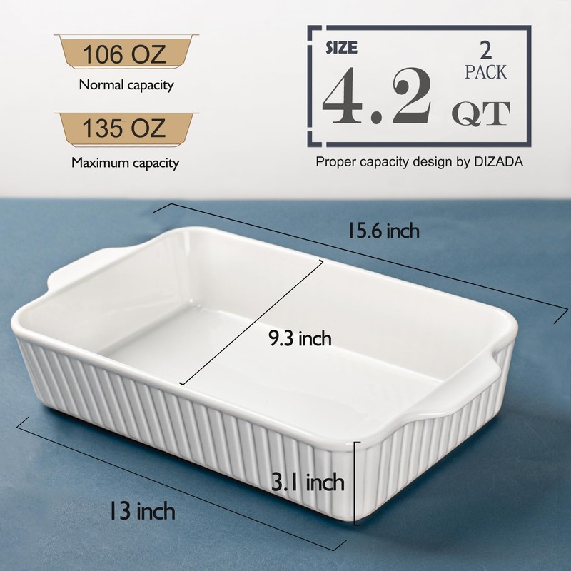 Casserole Dishes for Oven 9x13,2 Pack Ceramic Baking Dish Large