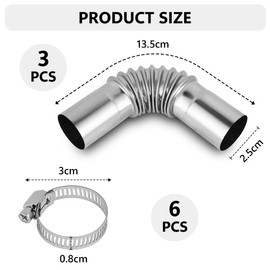 URAQT 3PCS Parking Heater Exhaust Pipe, Diesel Heater Exhaust Pipe, Stainless Steel Exhaust Pipe, Air Heater Exhaust Pipe,With 6 Stainless Steel Clips Car Air Exhaust Pipe Diesel Gas Vent Hose(13cm)