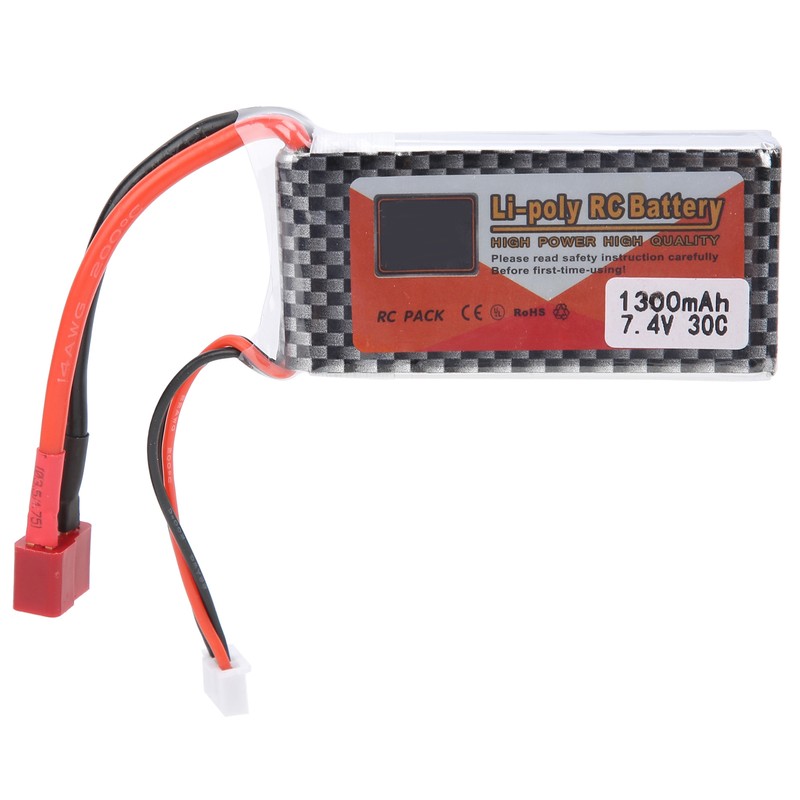 7.4V 1300mAh 30C Lipo Battery with T Plug Rechargeable Lithium