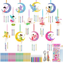 Pack of 12 Children's Wooden Wind Chimes Crafts, Fairy Wind Chime Craft Set, Wind Chime Craft Set, Wind Chime Painting Craft Set Children, DIY Wooden Glockenspiel for Girls Boys