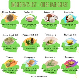 Chebe Grease stimulates Hair Follicles for Growth and Reverses Bald Spots. It contains Chebe Powder, Karkar Oil plus Potent Herbs and Oils (Neem, Moringa, Fenugreek, Rosemary, etc.) 6.05 Oz