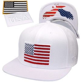 Antourage American Flag Unisex Hat for Men and Women Mesh Snapback Baseball | Flat Visor USA Flag Cap + 2 Patriotic Patches ((79) White Flat Visor Snapback)