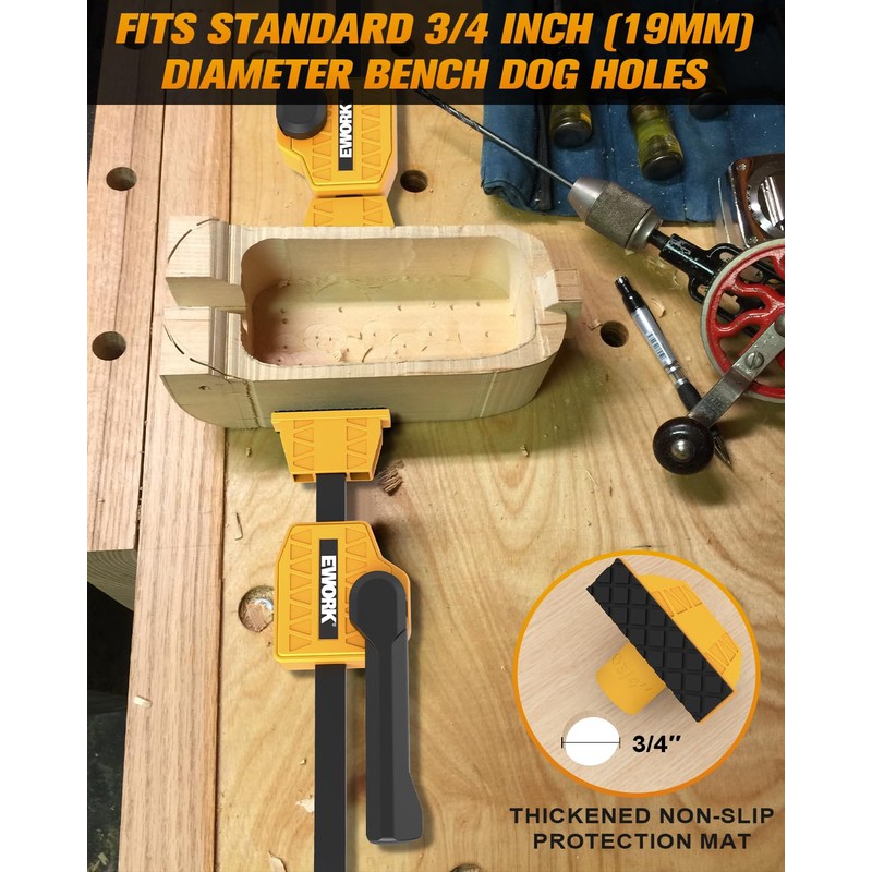 EWORK Bench Dog Clamp 3/4" (19mm) Up to 155 Lbs