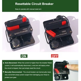 250 Amp Circuit Breaker Manual Reset Waterproof Inline Fuse Inverter for Car ATV Marine Trolling Motors Boat Power Protect 12V-48V DC, with Wire Lugs Copper Washer