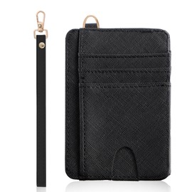 YRYUNRUI Small Slim Front Pocket Wallet, Minimalist Money Clip, Leathe Credit Card Holder, Cute Card Case, Travel Clutch Purses for Women Men (Black)