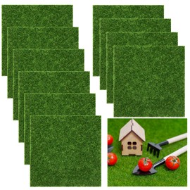 Pack of 10 Artificial Grass Miniature Garden, 15 x 15 cm Artificial Grass for Crafts, Artificial Grass Small Decoration, Artificial Lawn Miniature Garden Decoration for DIY, Miniature Garden, Micro