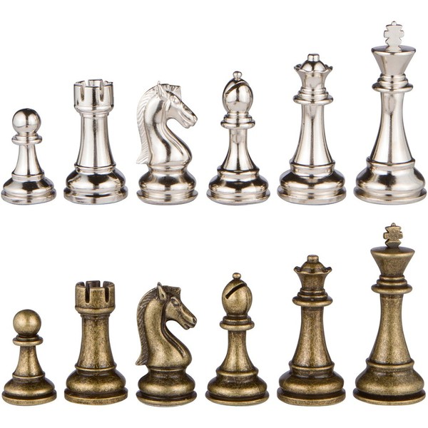 Janus Silver and Bronze Extra Heavy Metal Chess Pieces with 4.5 Inch King and Extra Queens, Pieces Only, No Board
