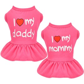Dog Dress Small Dog Dresses Tutu Princess Puppy Clothes for Small Dog Girl Chihuahua Yorkie Pet Cat I Love My Mommy Daddy Dog Clothing Apparel,Set of 2 (Medium, Hot Pink)