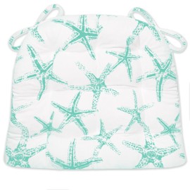 Barnett Home Decor Indoor Outdoor Wicker Chair Cushions - Sea Shore Starfish Aqua Size Large Patio Chair Cushions 19 x 19 - Fade Resistant Weather Resistant - Latex Foam Fill Pad