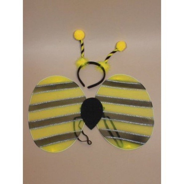 YELLOW WITH GOLD GLITTER BUMBLE BEE FAIRY WINGS WITH DEELEY BOPPERS FANCY DRESS