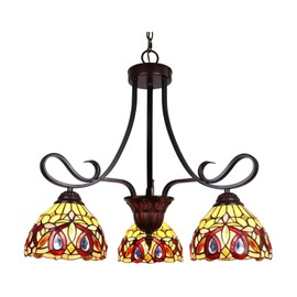 Chloe Lighting Serenity Victorian Tiffany-Style Dark Bronze 3 Light Mini Chandelier 25" Wide, Multicolor