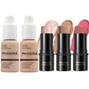 PHOERA Foundation,3 PCS Contour Stick Makeup Kit,Shades with Highlighter Stick,Blush