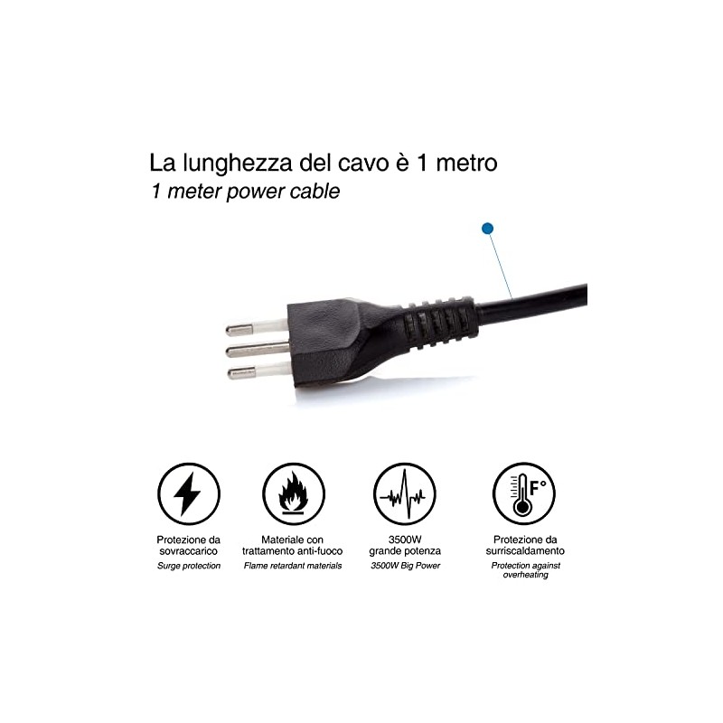 9-way power strip: 3 Schuko sockets + 6 two-value sockets