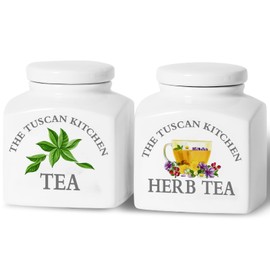 HOMBENE Food Storage Jar, Kitchen Canisters Ceramic Containers with Airtight Lids, 17 oz Containers Jar for Tea and Herb Tea Set of 2, White