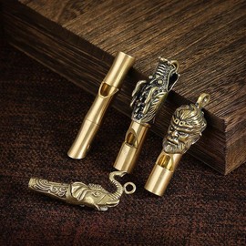 Comimark 3 pc Unique Metal Brass Dragon Animal Whistle Pendant Necklace - Perfect for Outdoor Sports, Survival Hiking & Festivals!